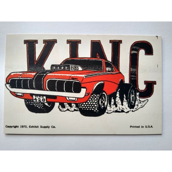 Hot Rod Postcard Ford 429 Boss Mustang Monster King Car Auto Racer Card 1972 - Picture 2 of 3